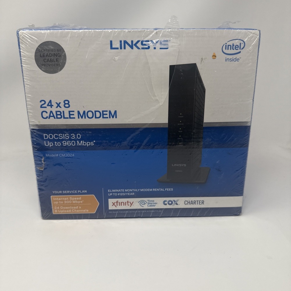 Linksys Modem DOCSIS 3.0 24x8 High Speed Cable Modem CM3024 960Mbps Black